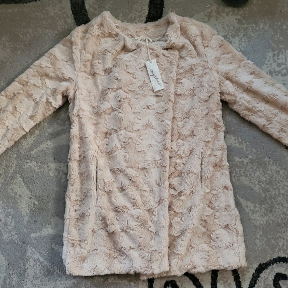 Mystree Front Drape Fur Midi Jacket